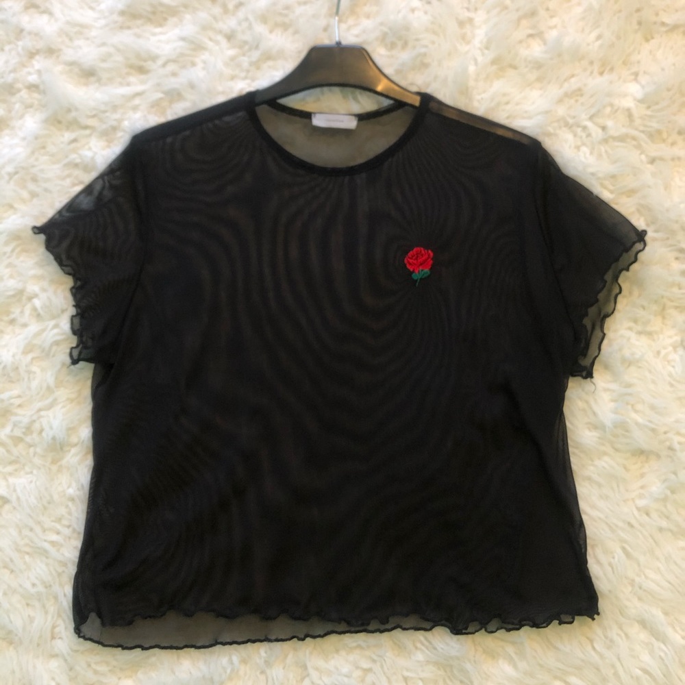 Sheer Black Lettuce Hem Top